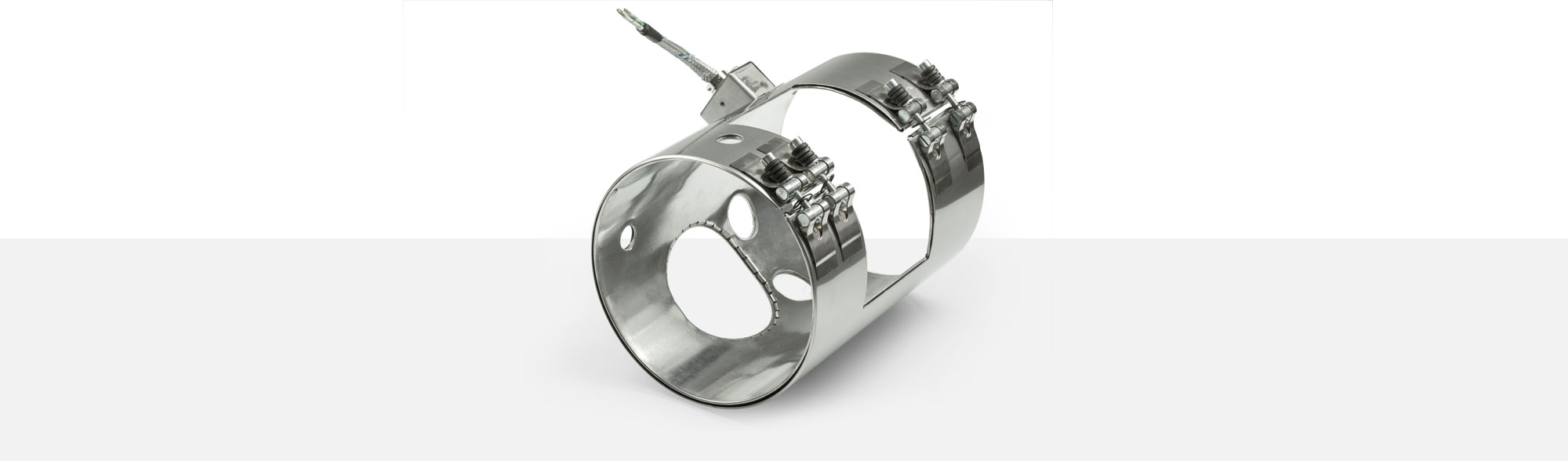 Heizband, für Temperatur bis 280°C, Spitzguss, Extrusion, Bohrungen, Aussparungen, Wärmefühlerhalterung, glimmerisoliert, Isolierstoffeinlage, Wärmeschutzmantel