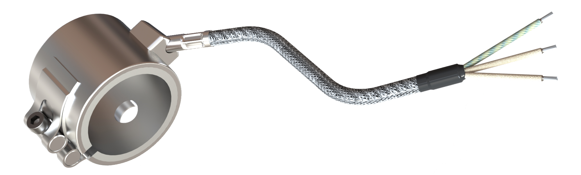 Düsenheizband, für Temperatur bis 450°C/550°C, Spitzguss, energieeffiziente Ausführung, homogener Wärmeverlauf, Bohrungen, Aussparungen, Wärmefühlerhaltung, integriertes Thermoelement, Sonderkontur, enge Einbauverhältnisse, Kabelextrusion
