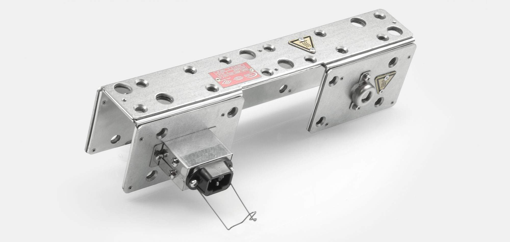 Werkzeugbeheizung, Flachheizung, Rahmenheizung, für Temperaturen bis 450°C, Extrusion, Spritzguss, Kunststofftechnik, Bohrungen, Aussparungen, Wärmefühlerhalterung, integriertes Thermoelement, mineralstoffisoliert
