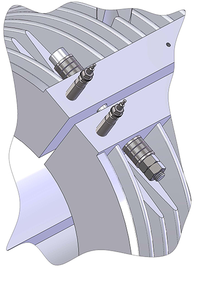 Cast-In Heaters Beispiel 3 Tellerfedern beidseitig, angegossene Spannwinkel